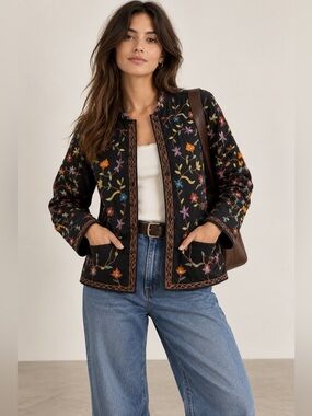 Vintage Embroidered Oversize boxy Jacket XL | Boho Fall Jacket